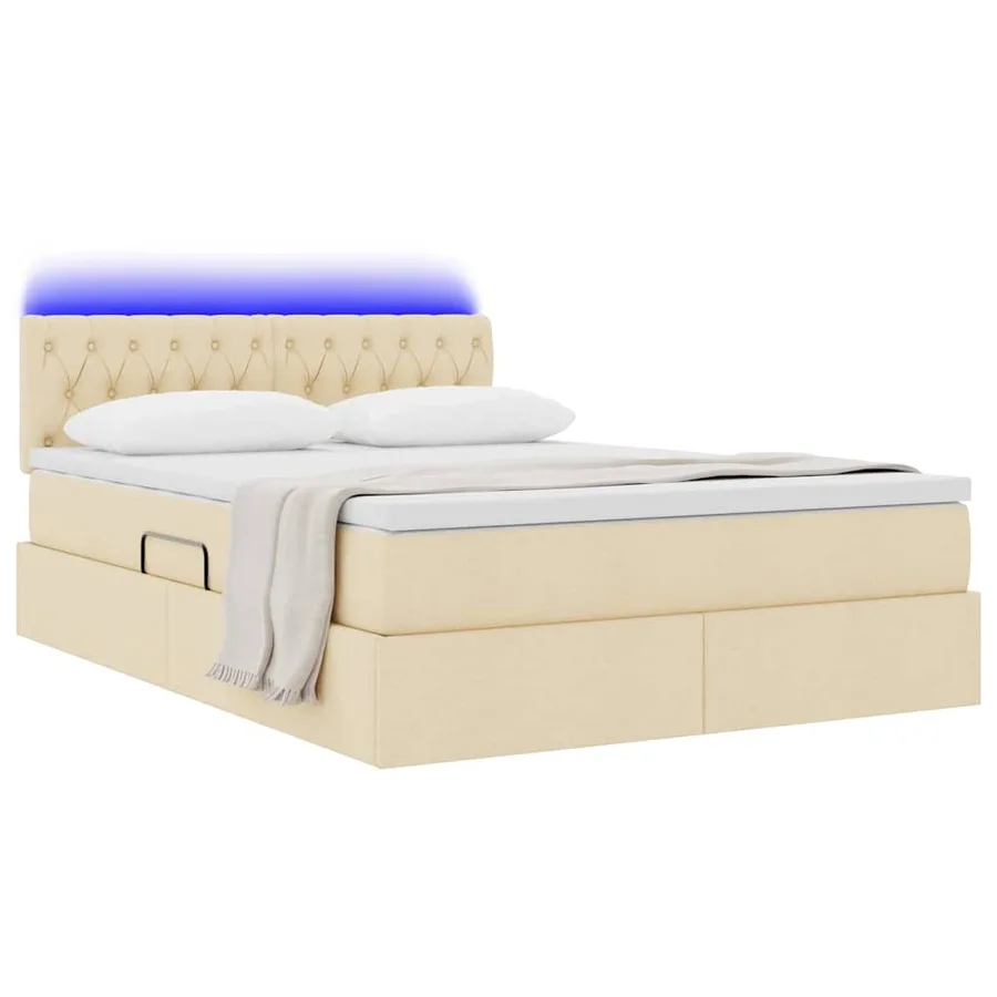 Lit de rangement LED avec matelas Crème 140 x 200 cm Tissu - 3