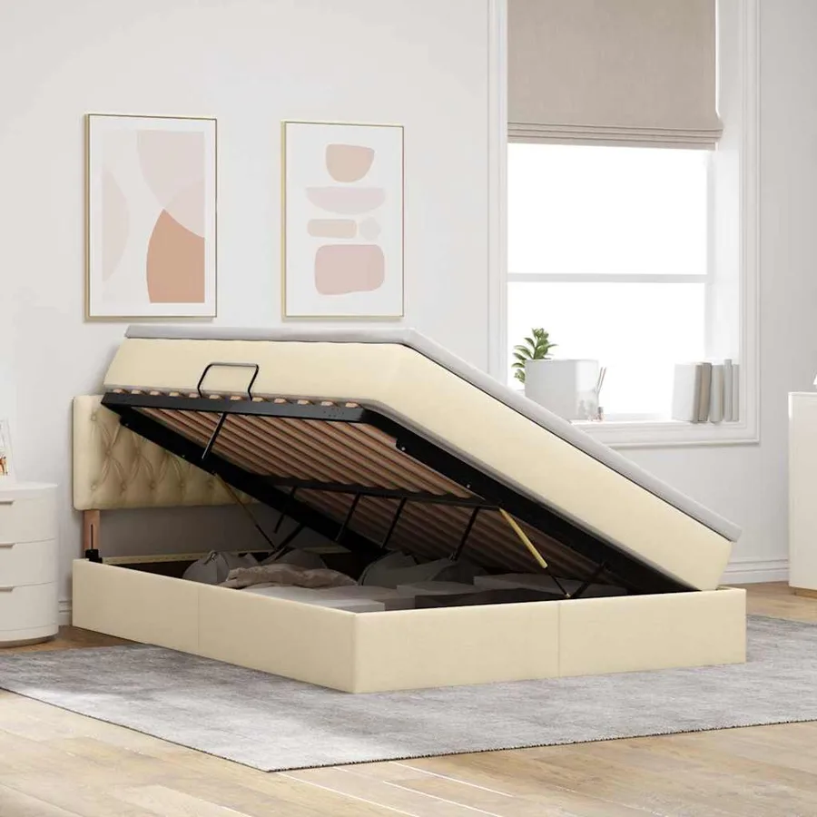 Lit de rangement LED avec matelas Crème 140 x 200 cm Tissu - 4