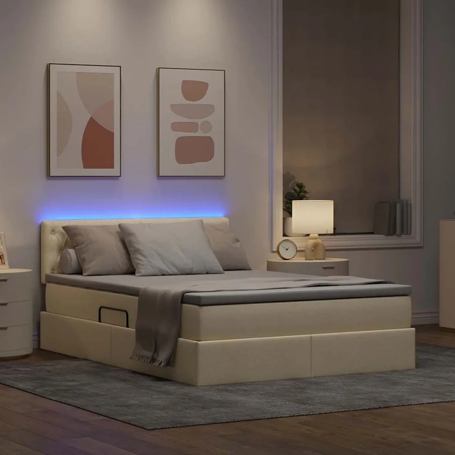 Lit de rangement LED avec matelas Crème 140 x 200 cm Tissu - 5