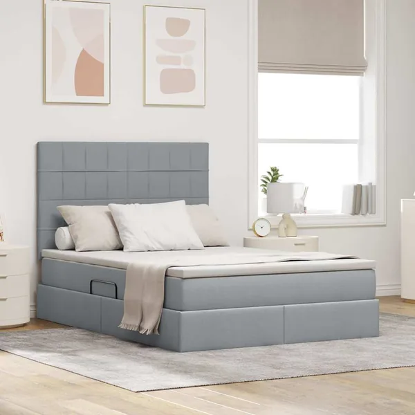 Lit de rangement LED avec matelas Gris clair 140 x 200 cm Tissu