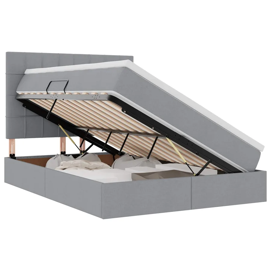 Lit de rangement LED avec matelas Gris clair 140 x 200 cm Tissu - 2