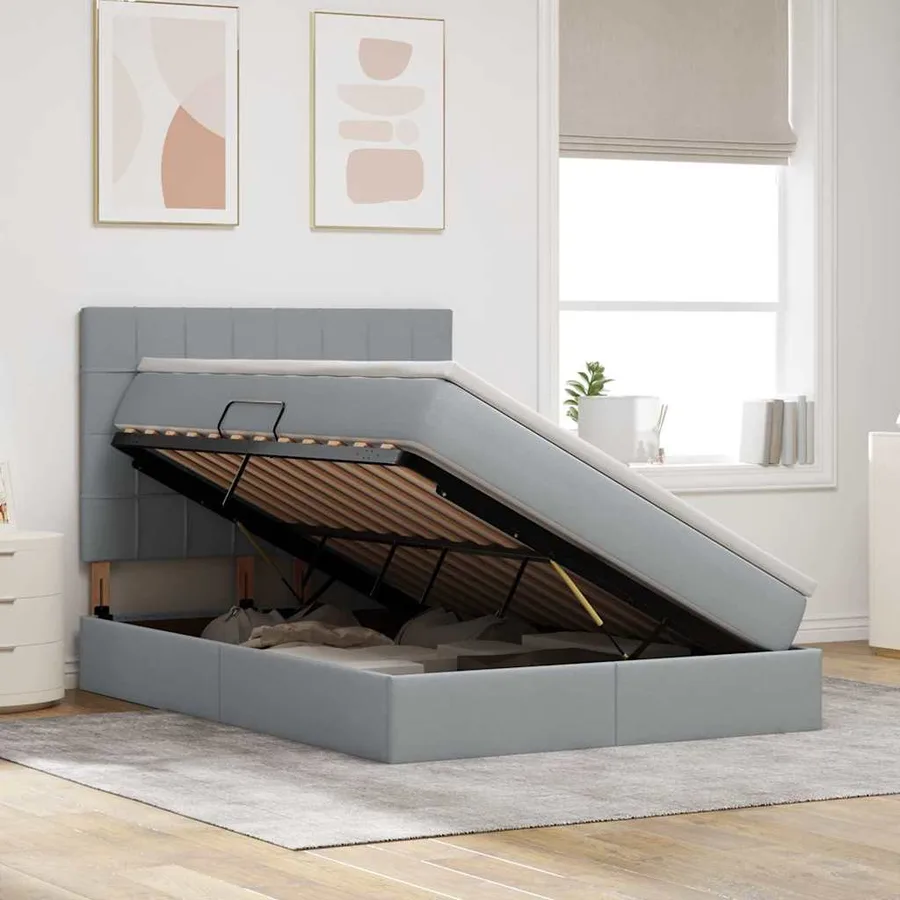 Lit de rangement LED avec matelas Gris clair 140 x 200 cm Tissu - 4