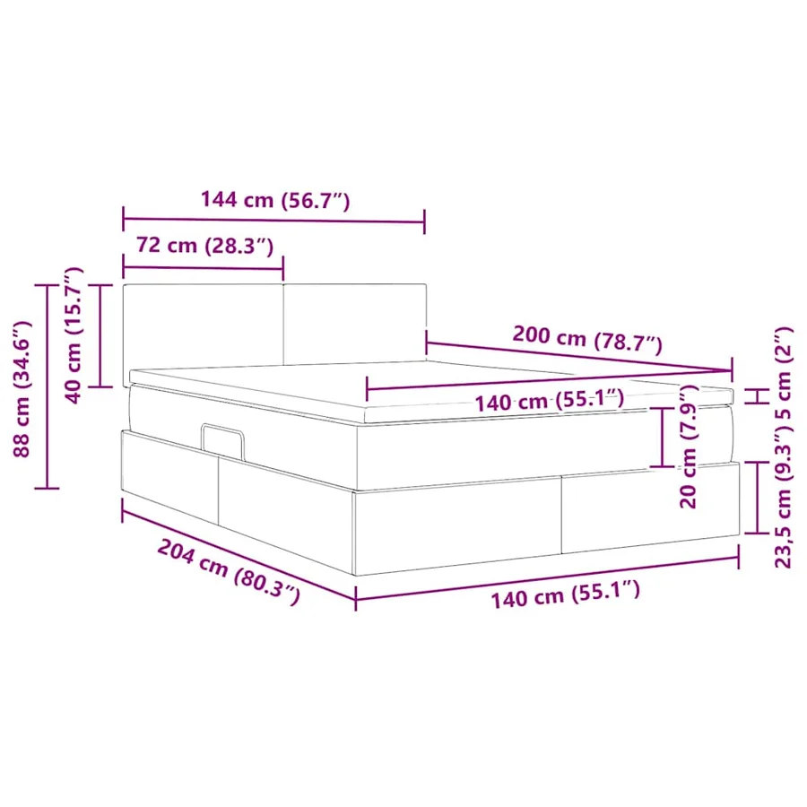 Lit avec rangement et matelas avec matelas Taupe 140 x 200 cm - 16