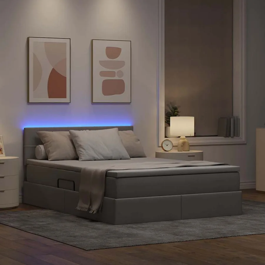 Lit de rangement LED avec matelas Taupe 140 x 200 cm Tissu - 5