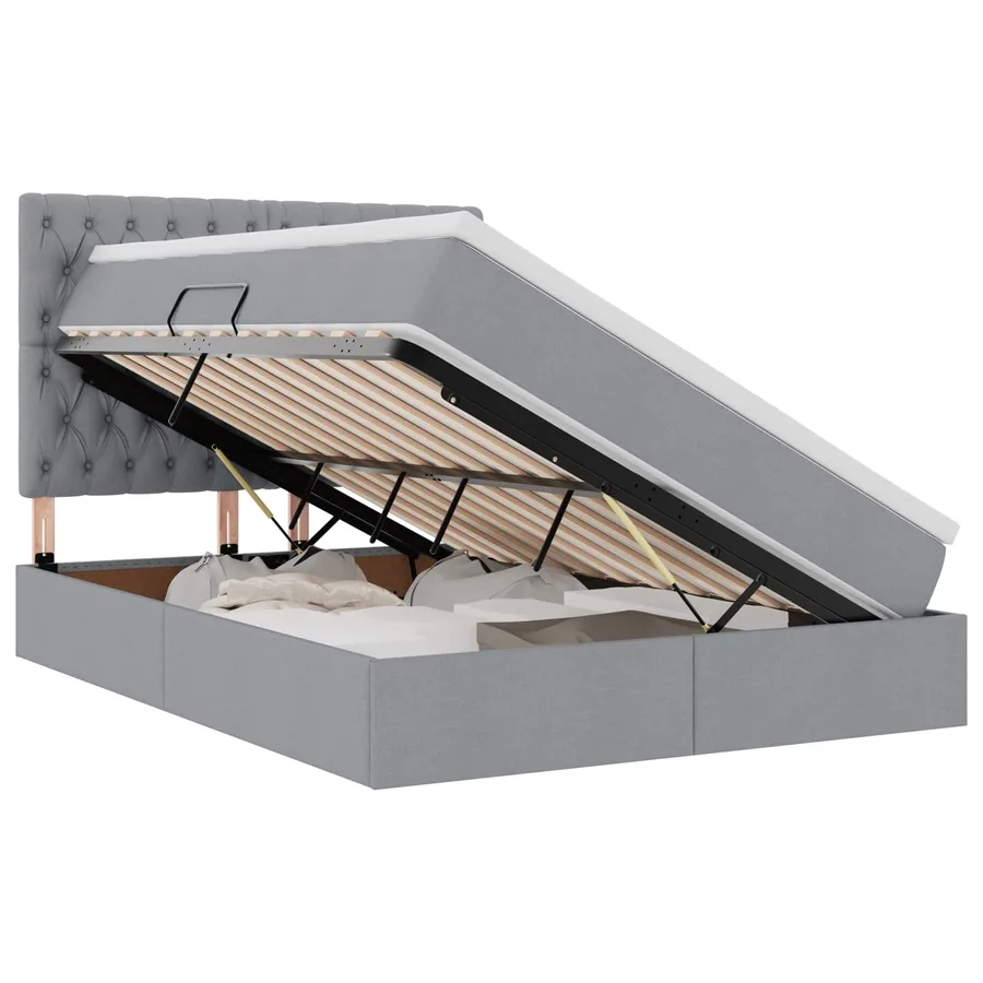 Lit de rangement LED avec matelas Gris clair 140 x 200 cm Tissu - 2