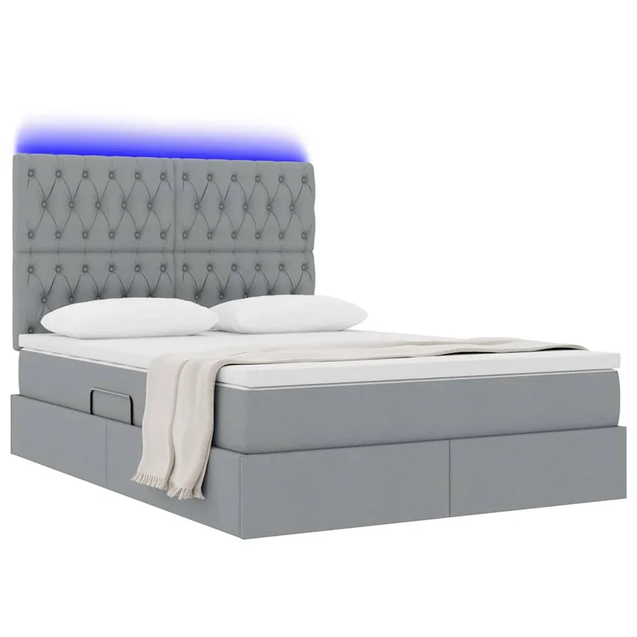 Lit de rangement LED avec matelas Gris clair 140 x 200 cm Tissu - 3