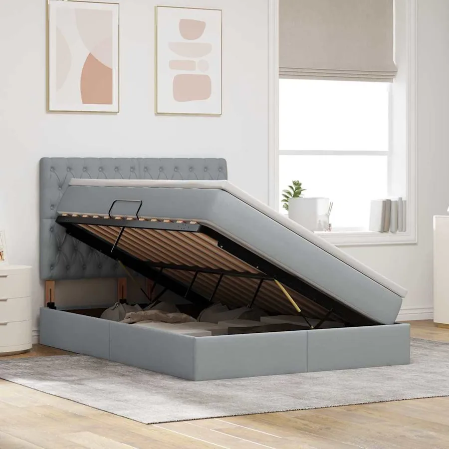 Lit de rangement LED avec matelas Gris clair 140 x 200 cm Tissu - 4
