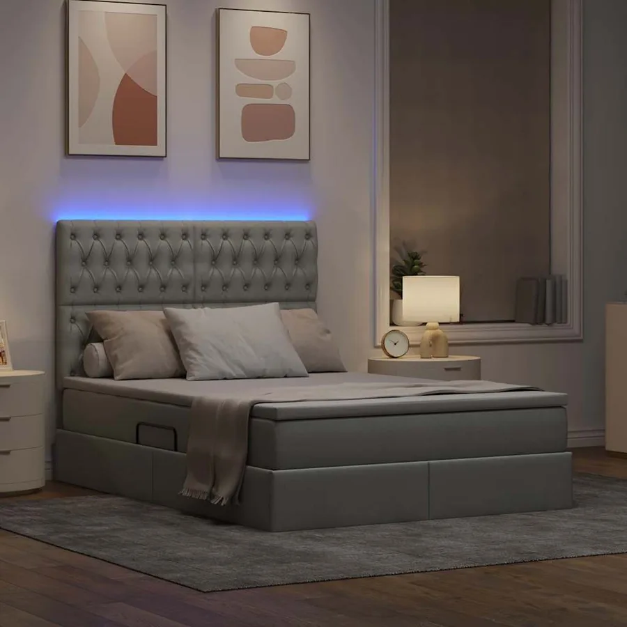 Lit de rangement LED avec matelas Gris clair 140 x 200 cm Tissu - 5
