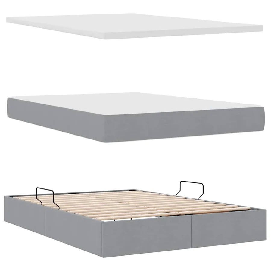 Lit de rangement LED avec matelas Gris clair 140 x 200 cm Tissu - 9