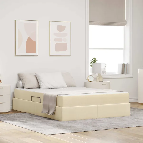 Lit avec rangement et matelas Crème 140 x 200 cm Polyester