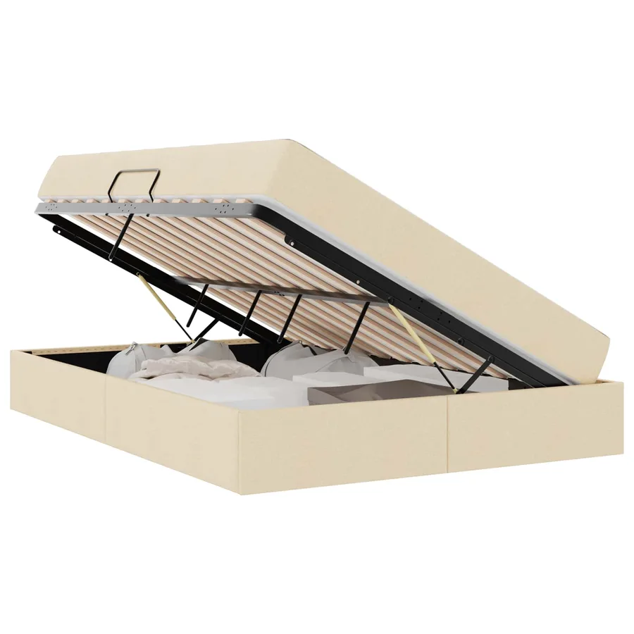 Lit avec rangement et matelas Crème 140 x 200 cm Polyester - 2