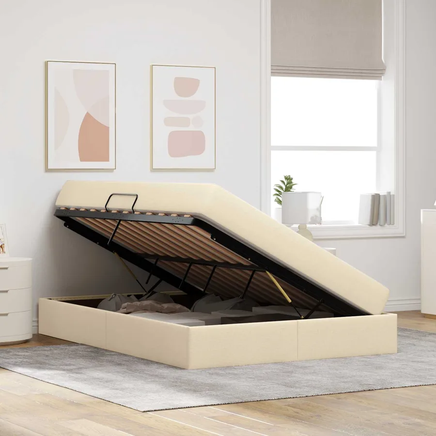 Lit avec rangement et matelas Crème 140 x 200 cm Polyester - 4