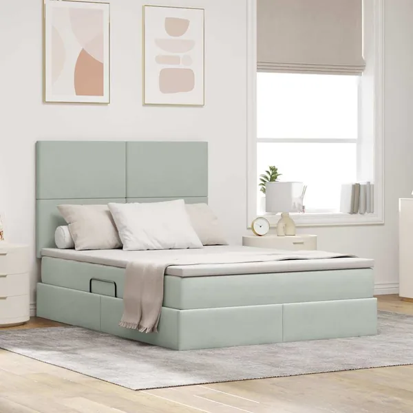 Lit de rangement LED avec matelas Gris clair 140 x 200 cm
