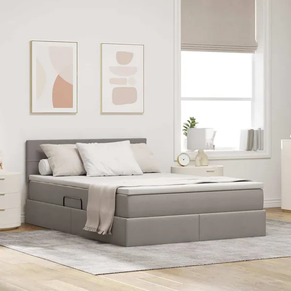 Lit avec rangement et matelas avec matelas Taupe 120 x 200 cm