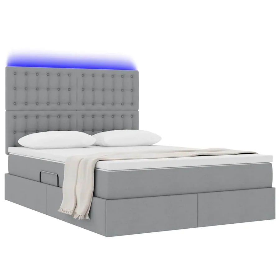 Lit de rangement LED avec matelas Gris clair 140 x 200 cm Tissu - 3