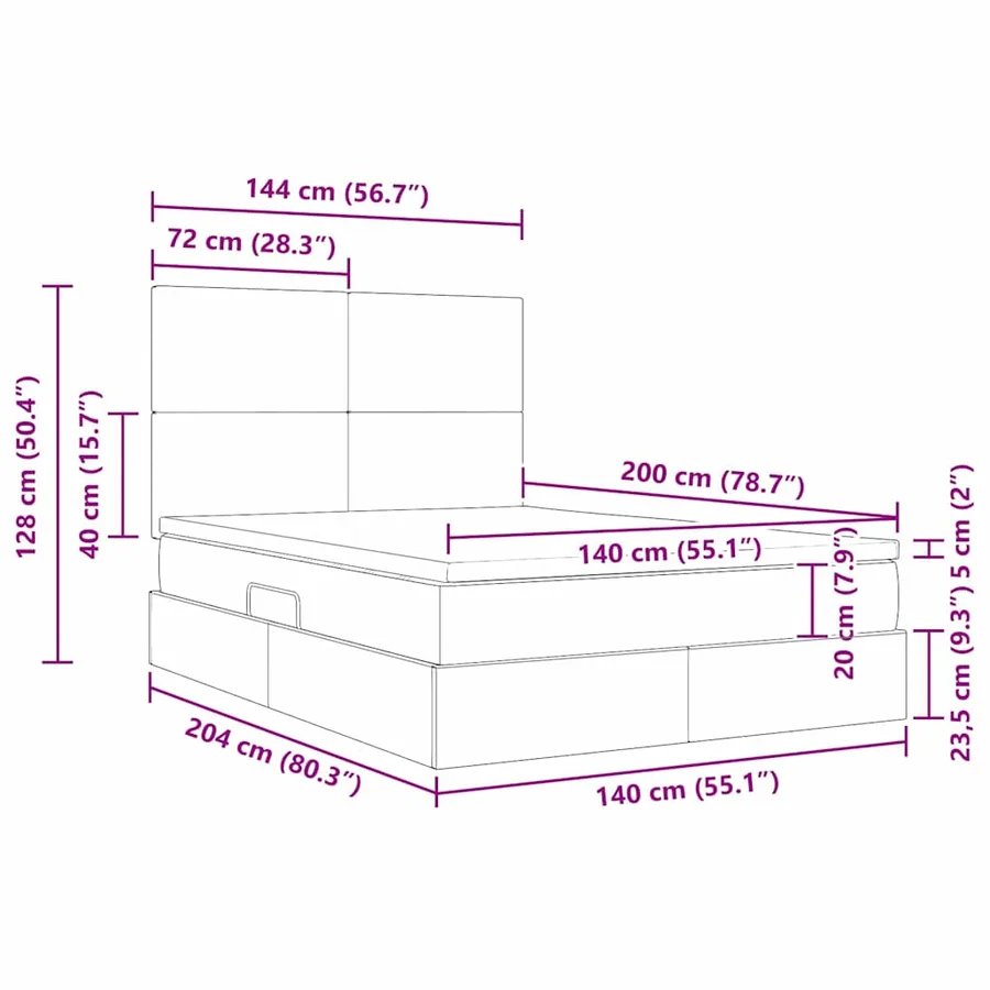 Lit avec rangement et matelas Crème 140 x 200 cm tissu - 15