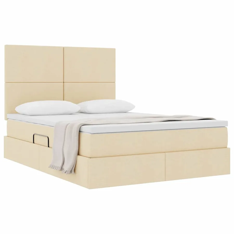 Lit avec rangement et matelas Crème 140 x 200 cm tissu - 3