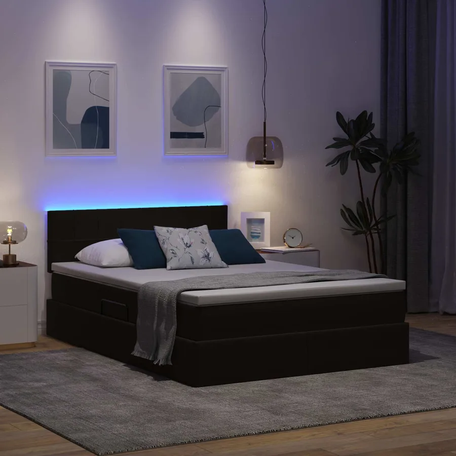 Lit de rangement LED avec matelas Noir 140 x 200 cm Velours - 5