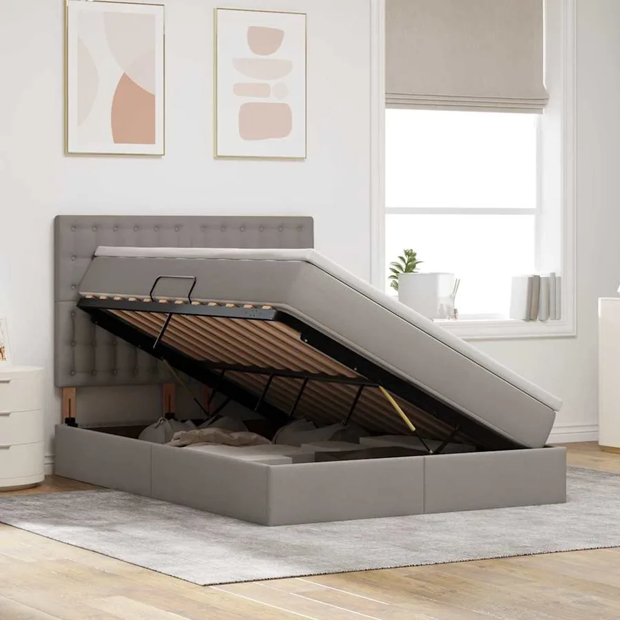 Lit avec rangement et matelas Taupe 140 x 200 cm tissu - 4