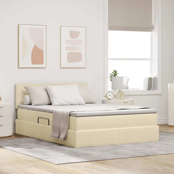 Lit de rangement LED avec matelas Crème 140 x 200 cm Tissu