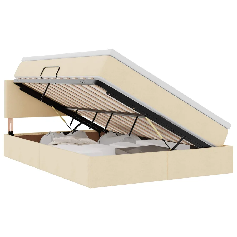 Lit de rangement LED avec matelas Crème 140 x 200 cm Tissu - 2