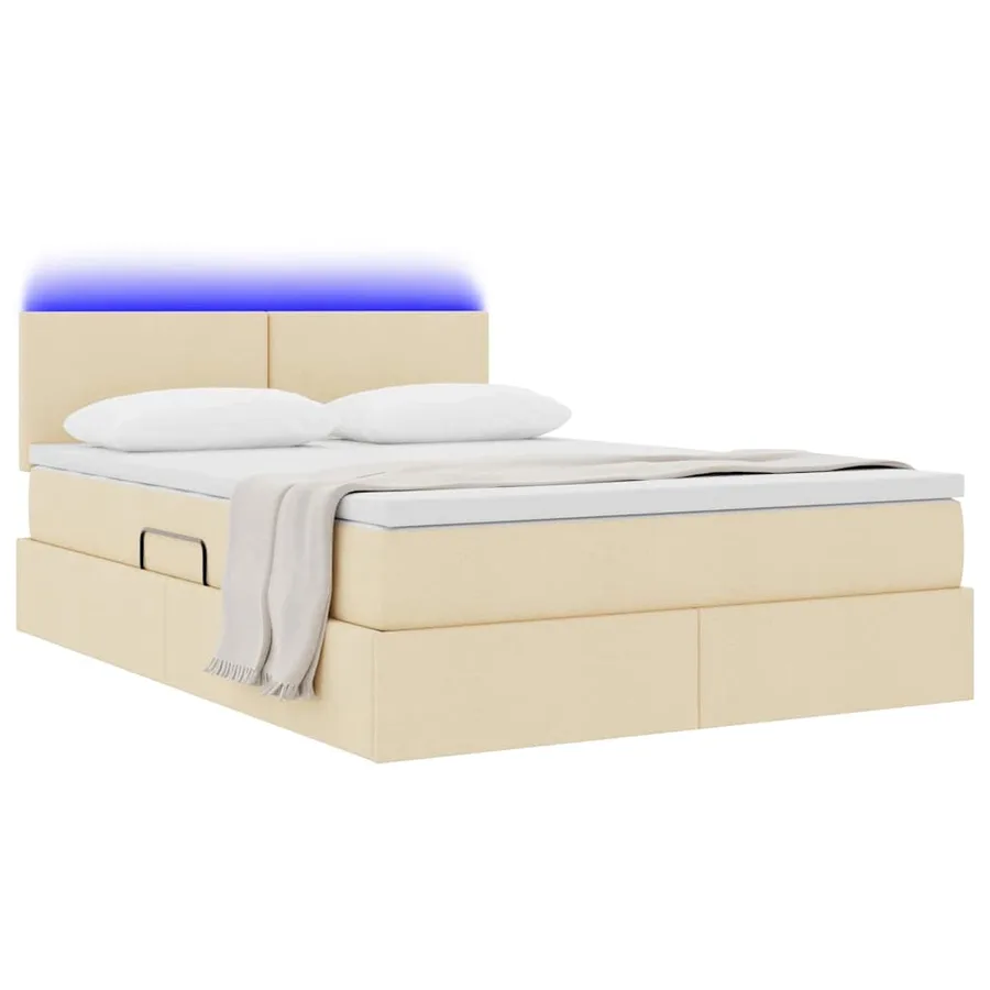 Lit de rangement LED avec matelas Crème 140 x 200 cm Tissu - 3