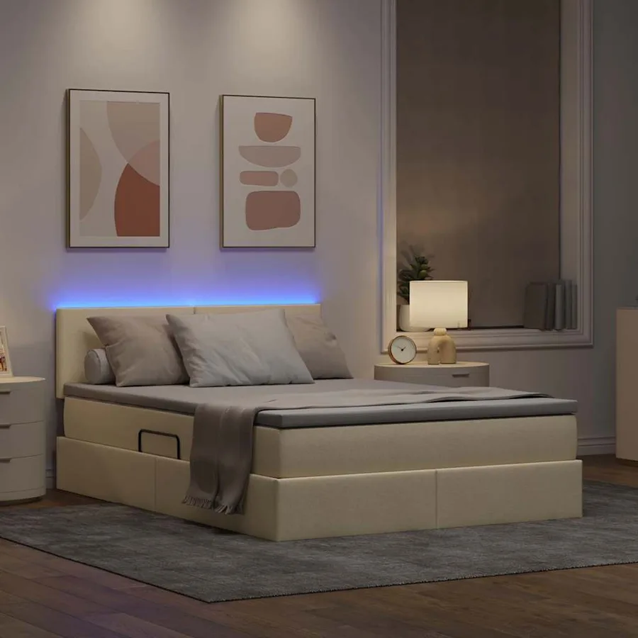Lit de rangement LED avec matelas Crème 140 x 200 cm Tissu - 5