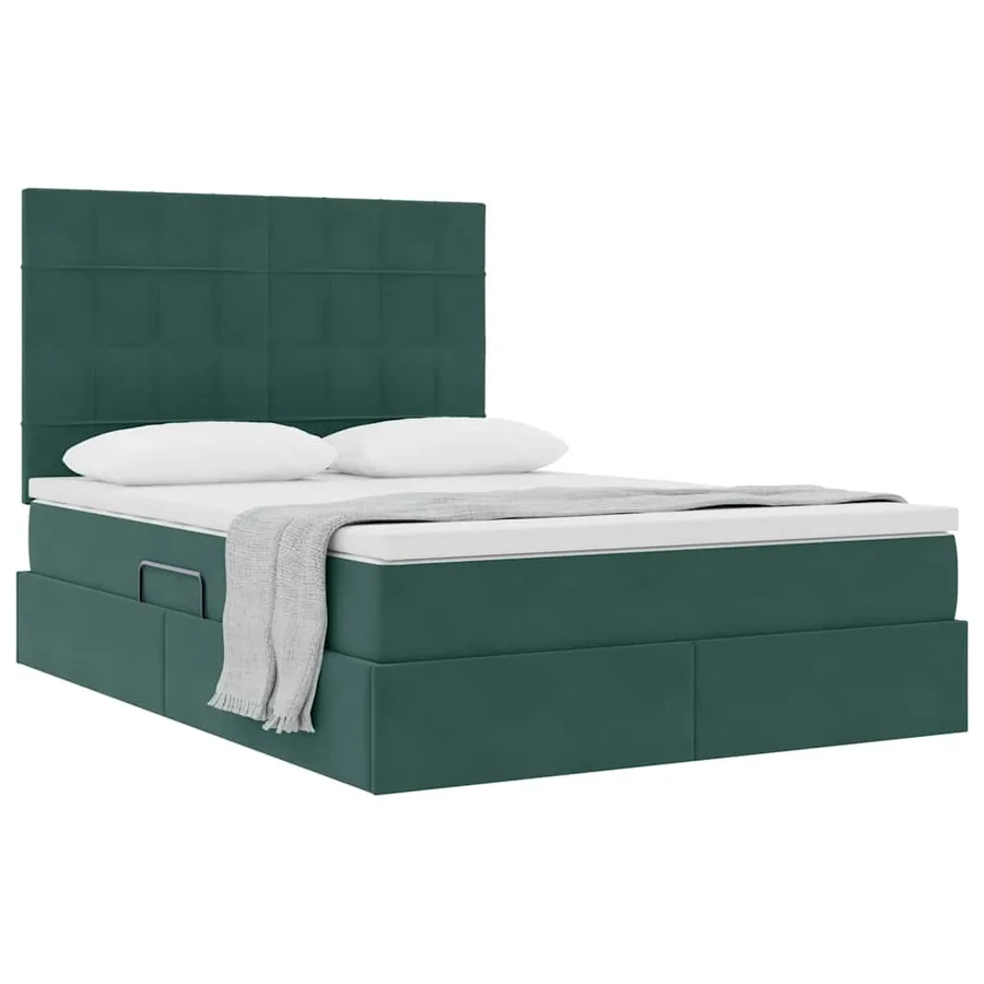 Lit avec rangement et matelas Vert foncé 140 x 200 cm Velours - 3