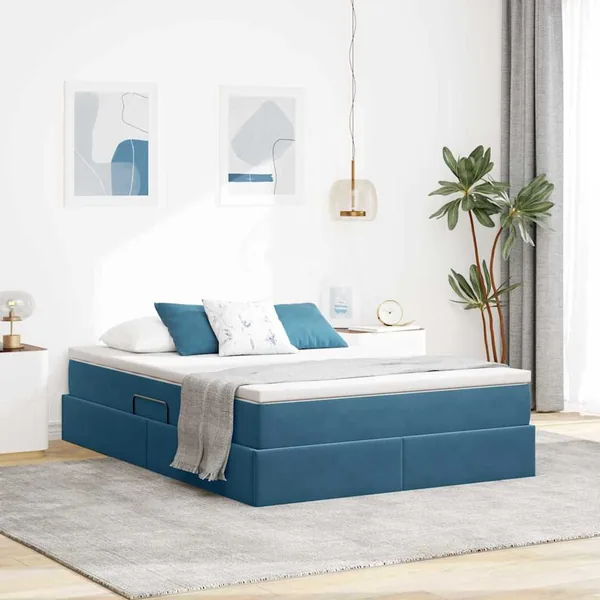 Lit avec rangement et matelas Bleu foncé 140 x 200 cm Velours