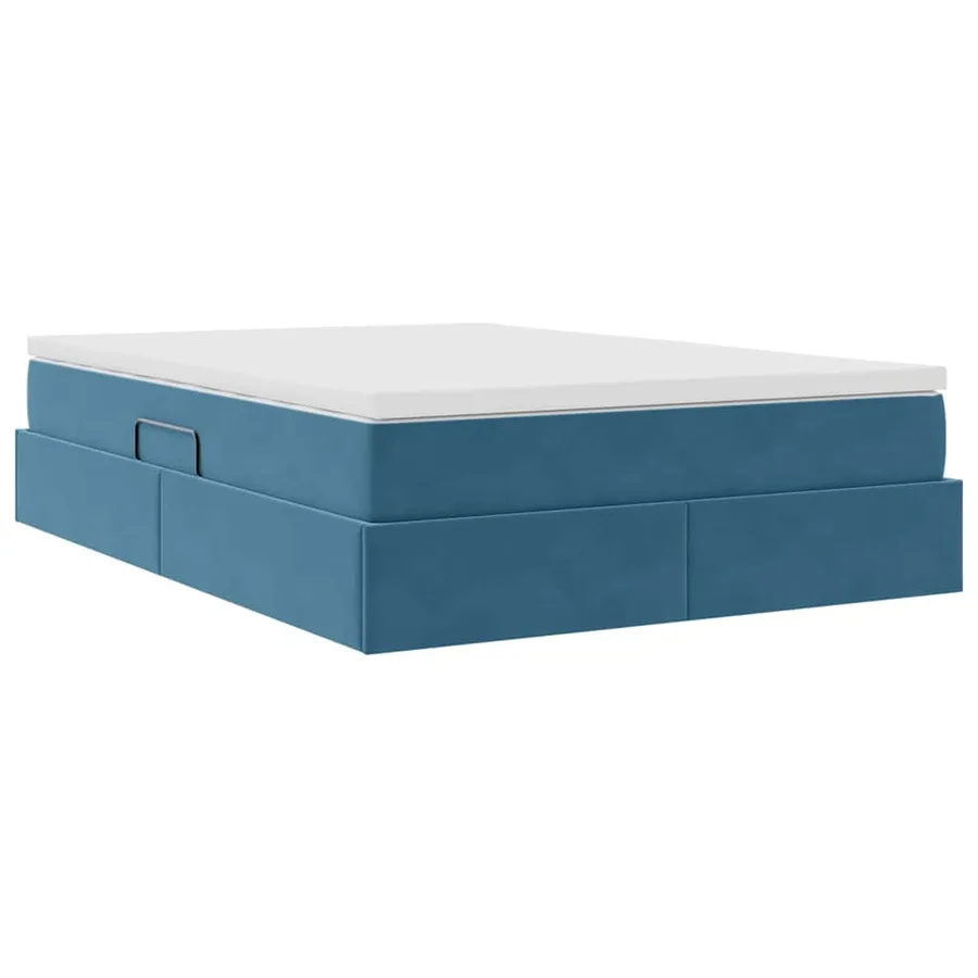 Lit avec rangement et matelas Bleu foncé 140 x 200 cm Velours - 10