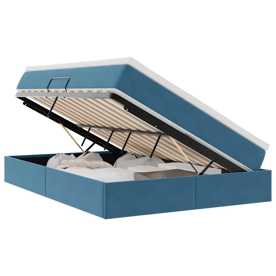 Lit avec rangement et matelas Bleu foncé 140 x 200 cm Velours - 2