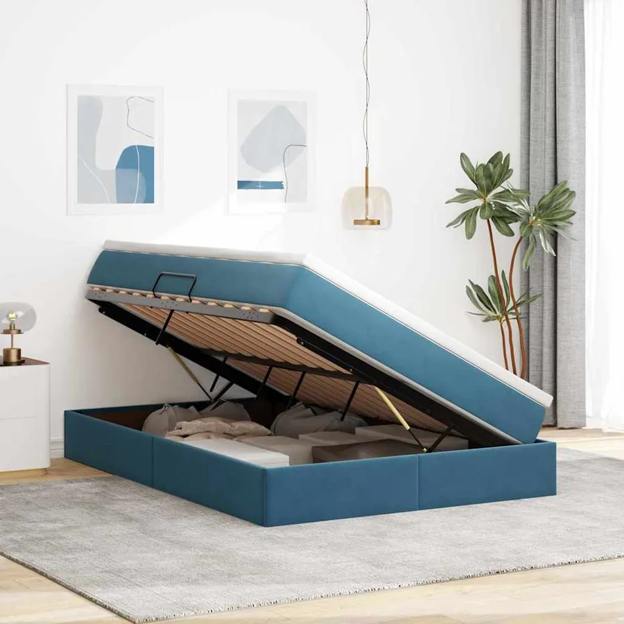 Lit avec rangement et matelas Bleu foncé 140 x 200 cm Velours - 4