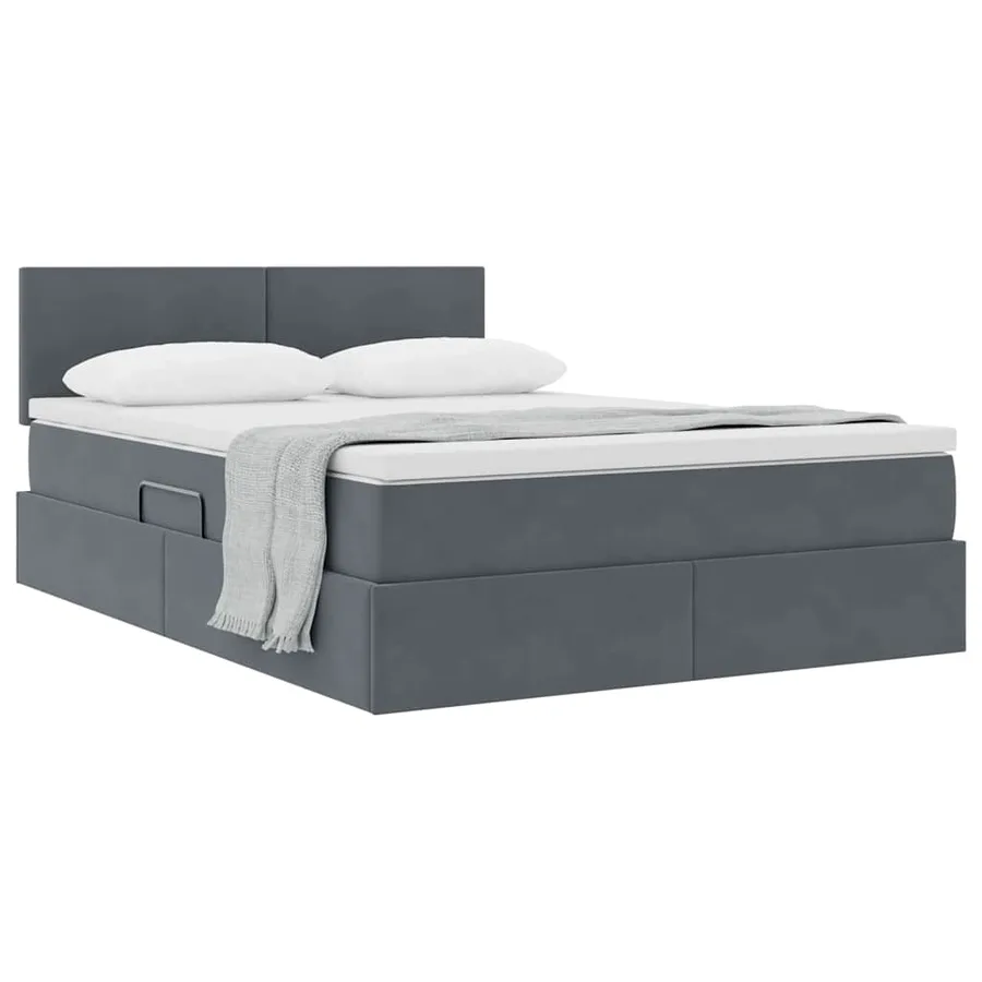 Lit de Rangement avec matelas Gris foncé 140 x 200 cm Velours - 3