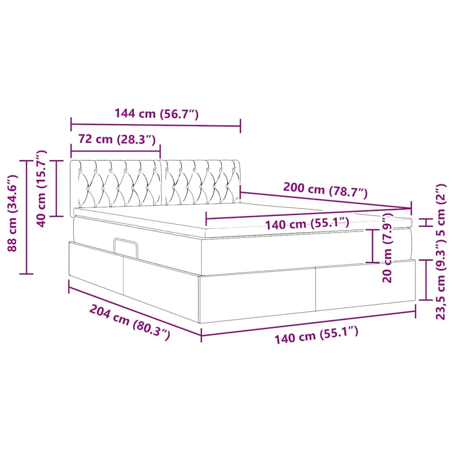 Lit de Rangement avec matelas Bleu foncé 140 x 200 cm Velours - 15