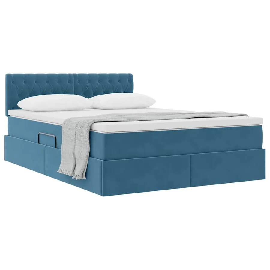 Lit de Rangement avec matelas Bleu foncé 140 x 200 cm Velours - 3