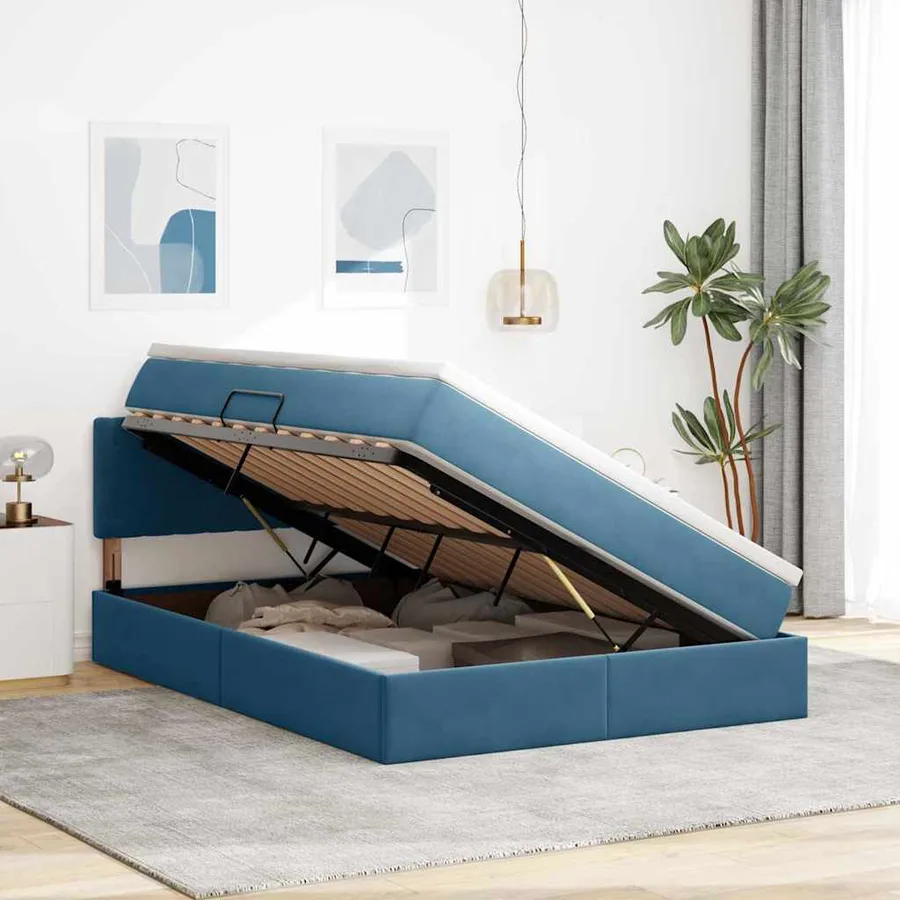 Lit de Rangement avec matelas Bleu foncé 140 x 200 cm Velours - 4