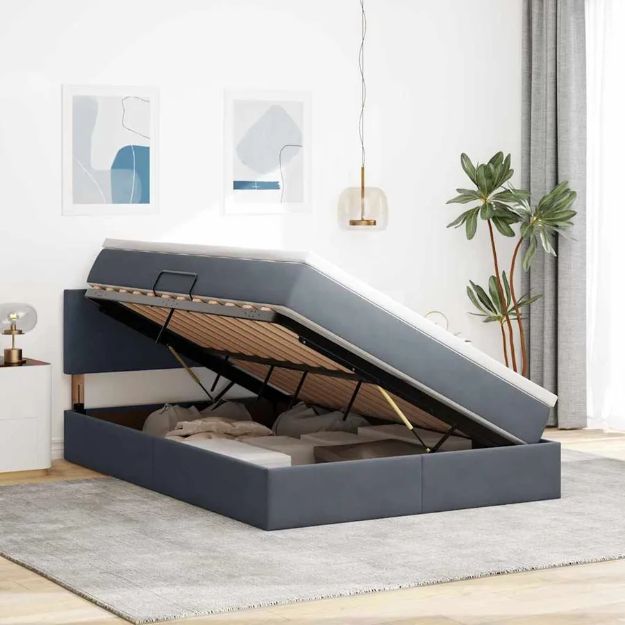 Lit de rangement LED avec matelas Gris foncé 140 x 200 cm - 4