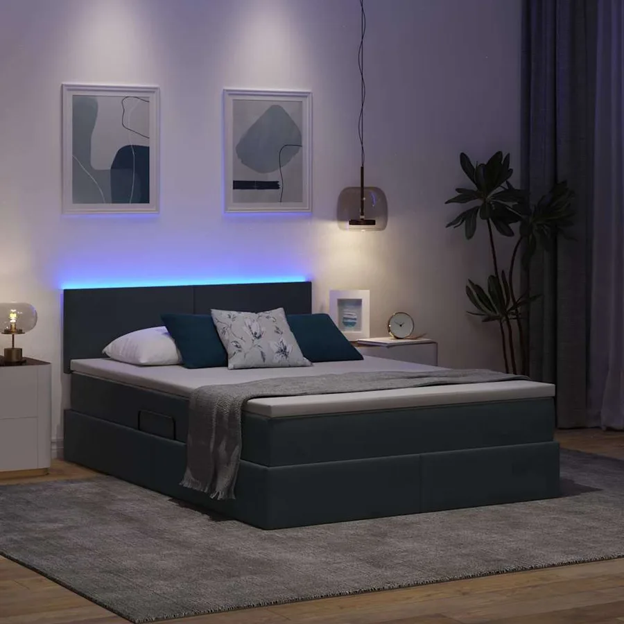 Lit de rangement LED avec matelas Gris foncé 140 x 200 cm - 5