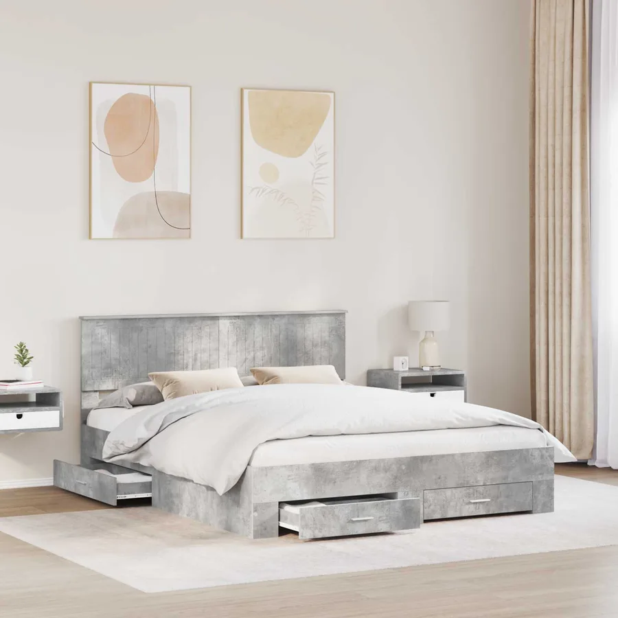Cadre de lit Gris béton 160 x 200 cm Bois d'ingénierie - 3
