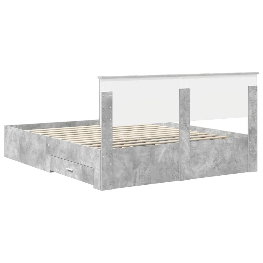 Cadre de lit Gris béton 160 x 200 cm Bois d'ingénierie - 8