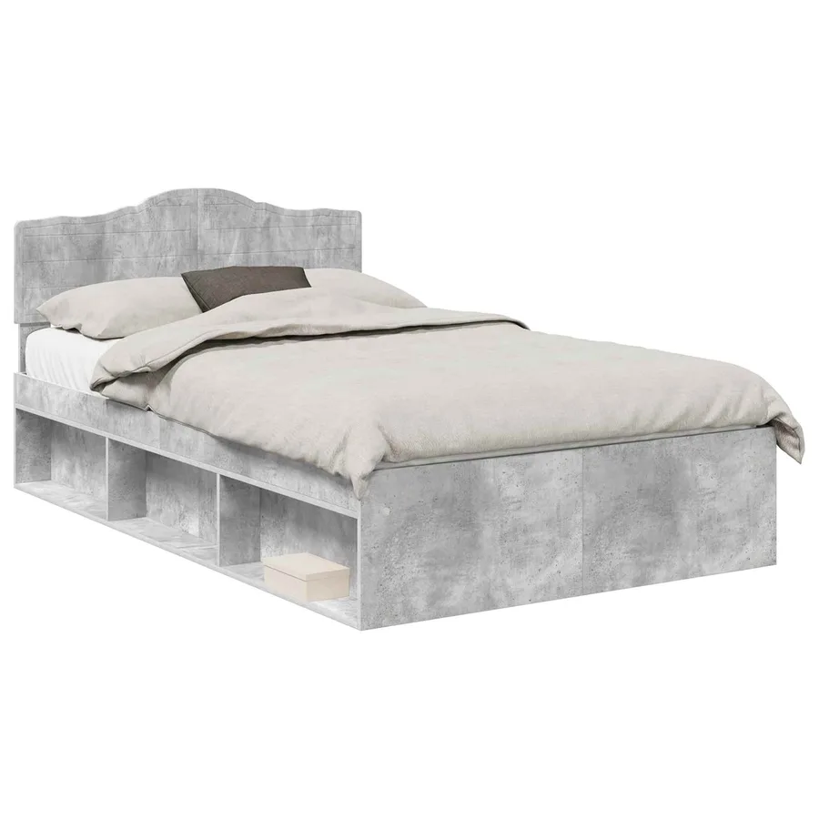 Cadre de lit Gris Béton 135 x 190 cm Bois de pin massif - 2