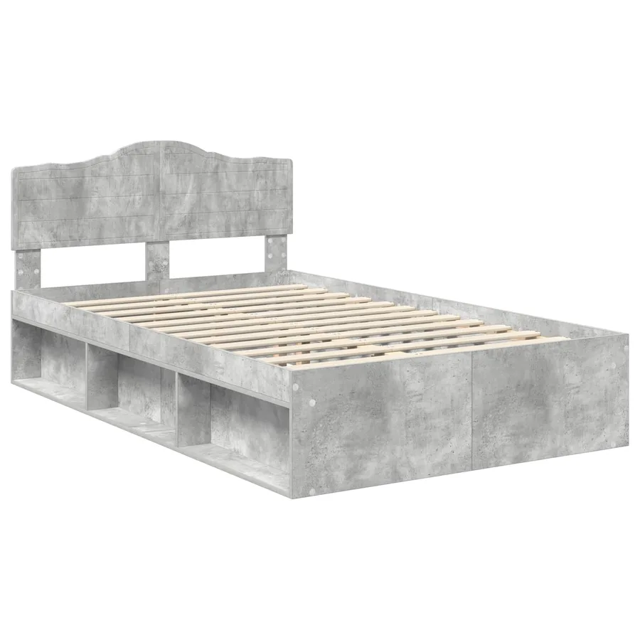 Cadre de lit Gris Béton 135 x 190 cm Bois de pin massif - 4