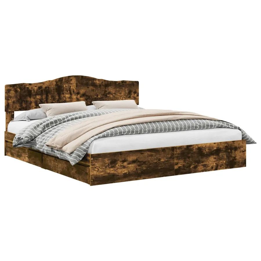 Lit de Rangement Chêne fumé 180 x 200 cm Bois d'ingénierie - 2