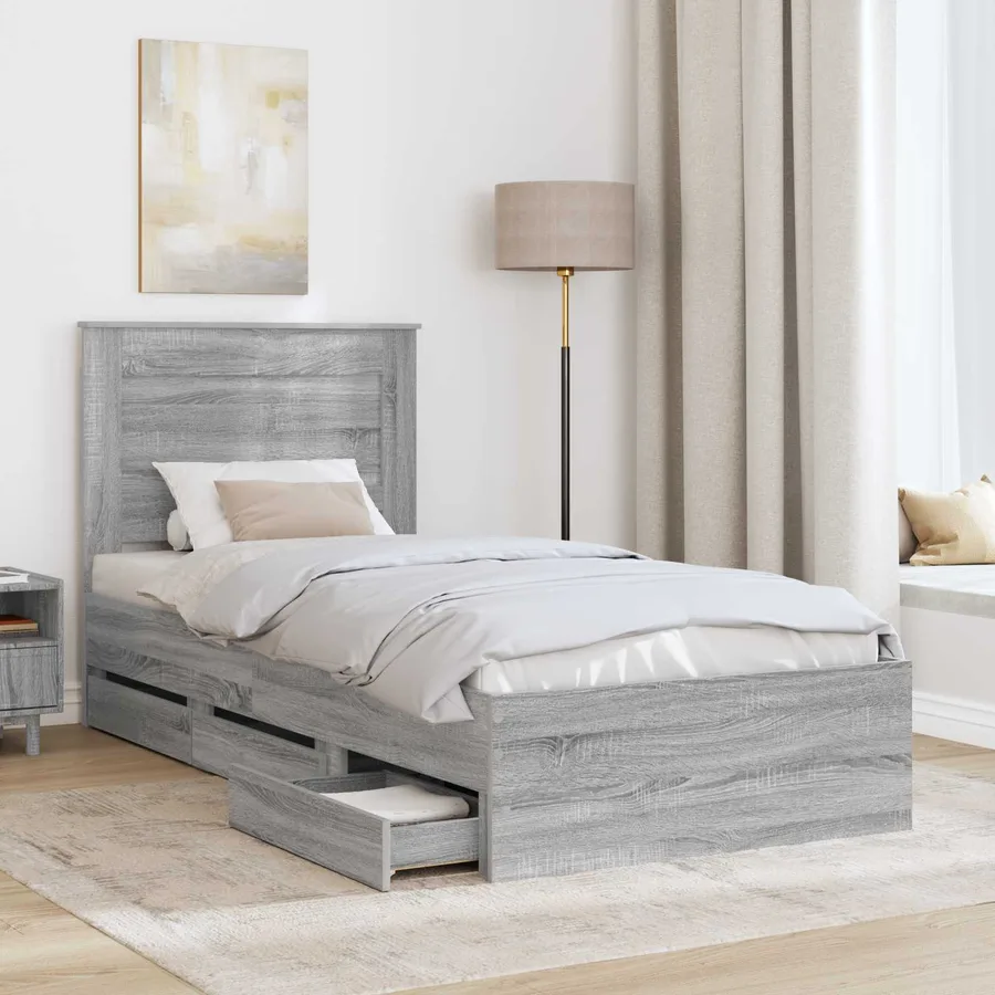 Cadre de lit Gris Sonoma 75 x 190 cm Bois Ingénierie - 3