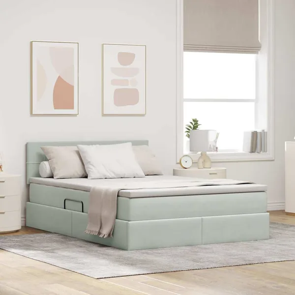 Lit de Rangement avec matelas Gris clair 140 x 200 cm Velours