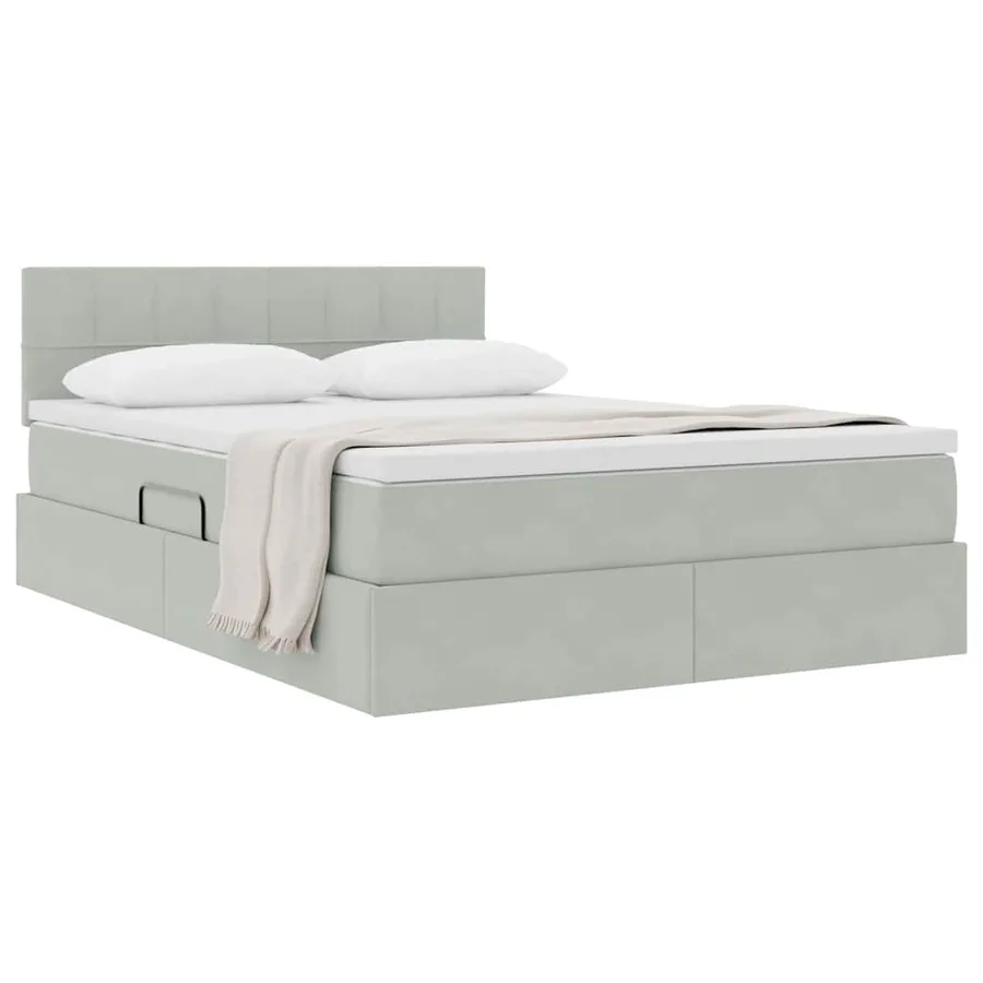 Lit de Rangement avec matelas Gris clair 140 x 200 cm Velours - 3