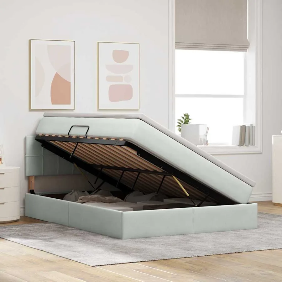 Lit de Rangement avec matelas Gris clair 140 x 200 cm Velours - 4