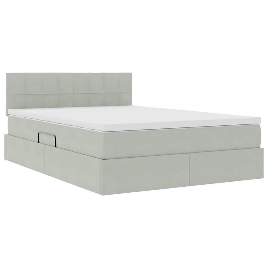 Lit de Rangement avec matelas Gris clair 140 x 200 cm Velours - 5