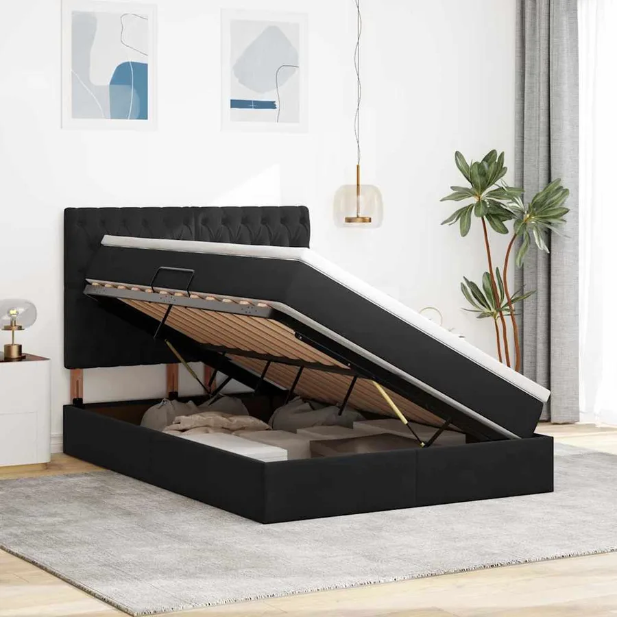 Lit avec rangement et matelas Noir 140 x 200 cm Velours - 4