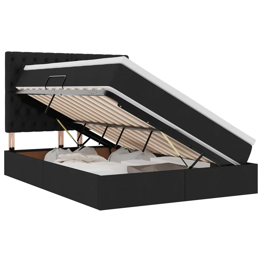 Lit avec rangement et matelas Noir 140 x 200 cm tissu - 2